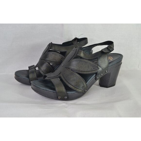 Dansko Women's 38 Nina Metallic Graphite Flower Black Heeled Sandals - Picture 1 of 12